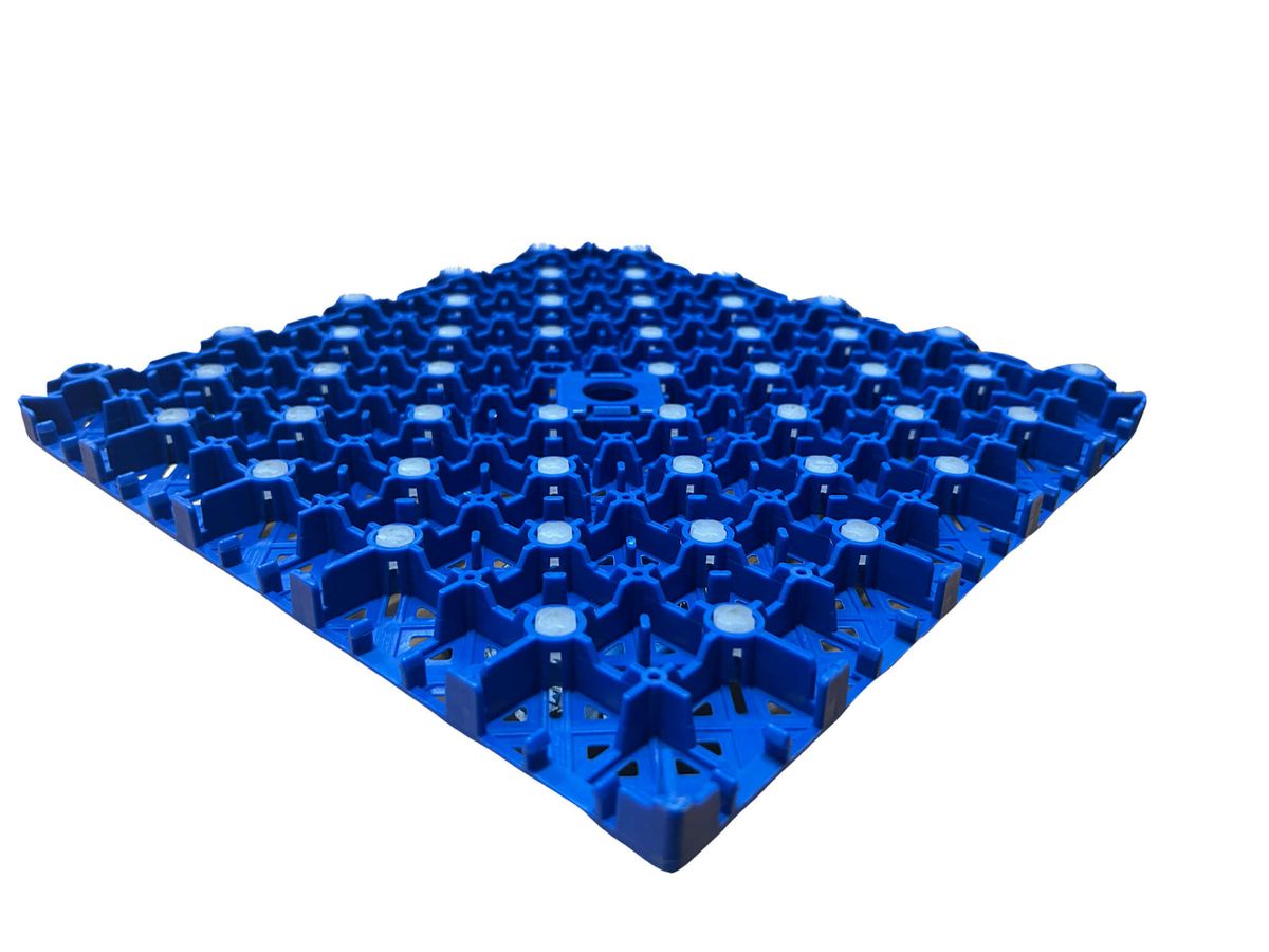 Underside support structure of a blue modular court tile